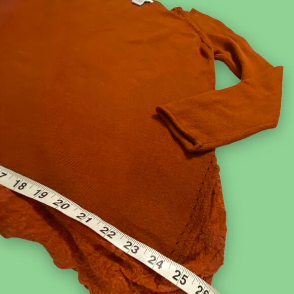 Soft Surroundings Burnt Orange Cotton Cashmere Blend Sweater Lace Trim Size L - Picture 3 of 10